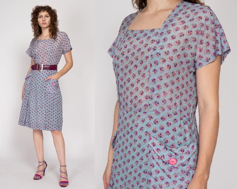 Bridesmaid Dresses for Ceremony -Medium 1930s Style Blue Pinwheel Print Midi Shirtdress