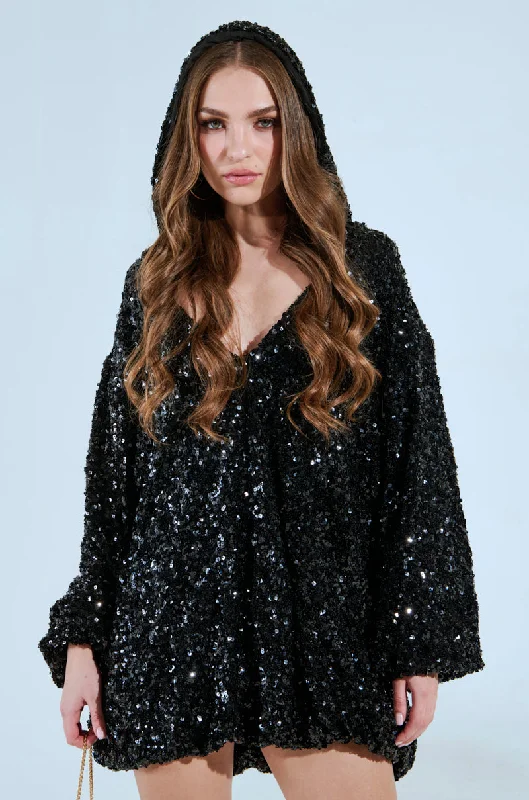 Leather Dresses for Luxury -GISELLE SEQUIN SWEATSHIRT DRESS