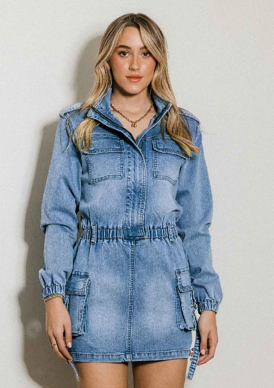 Belted Skirts for Shaping -Longsleeve Denim Romper Skirt