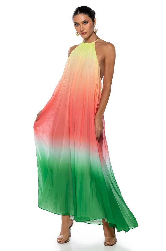 Cocktail Dresses for Party Time -LIVING MY LIFE HALTER NECK OMBRE MAXI DRESS