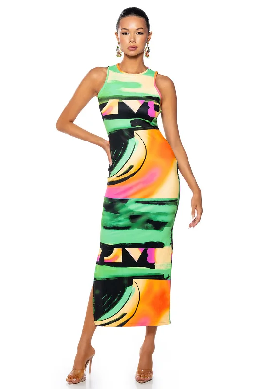 Vintage Dresses for Nostalgia -90'S BABY ABSTRACT PRINT MAXI DRESS