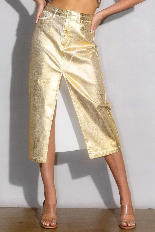 Cycling Shorts for Sports Activity -Gold Foil Midi Skirt